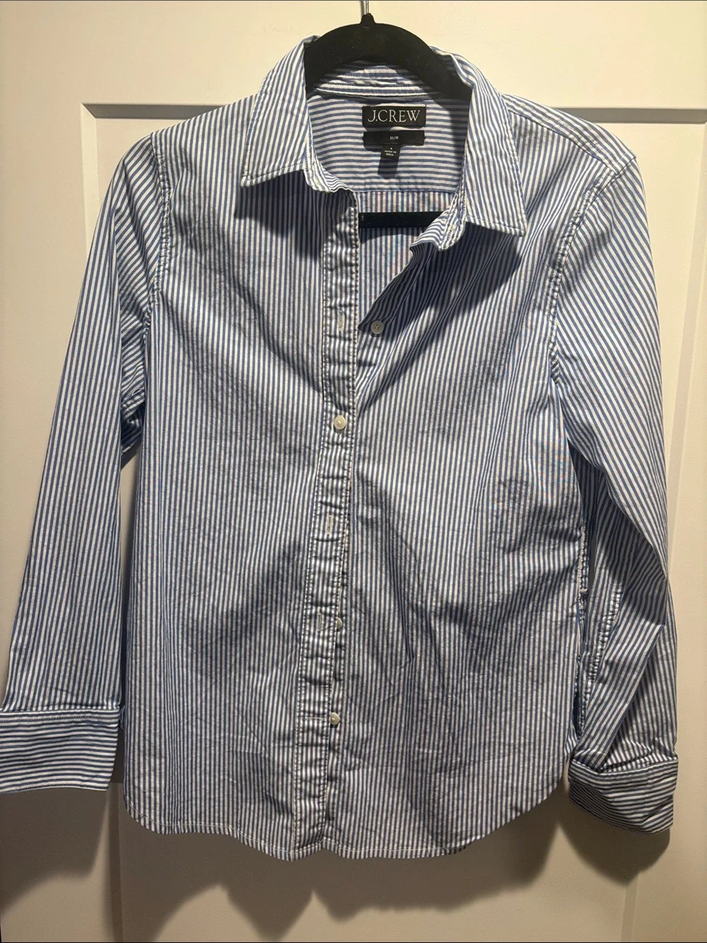 J. Crew Womens Blue and White Stripe Button-Up Shirt